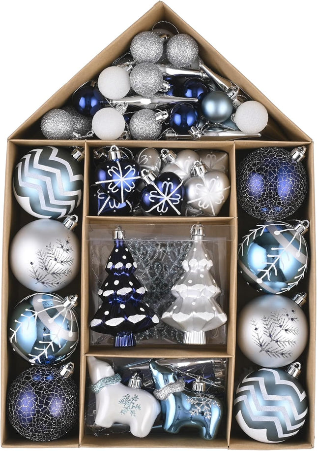 Valery Madelyn Christmas Ball Ornaments Decor, 70ct Winter Wishes Silver Blue Shatterproof Christmas Tree Ornaments Value Pack for Xmas Decoration