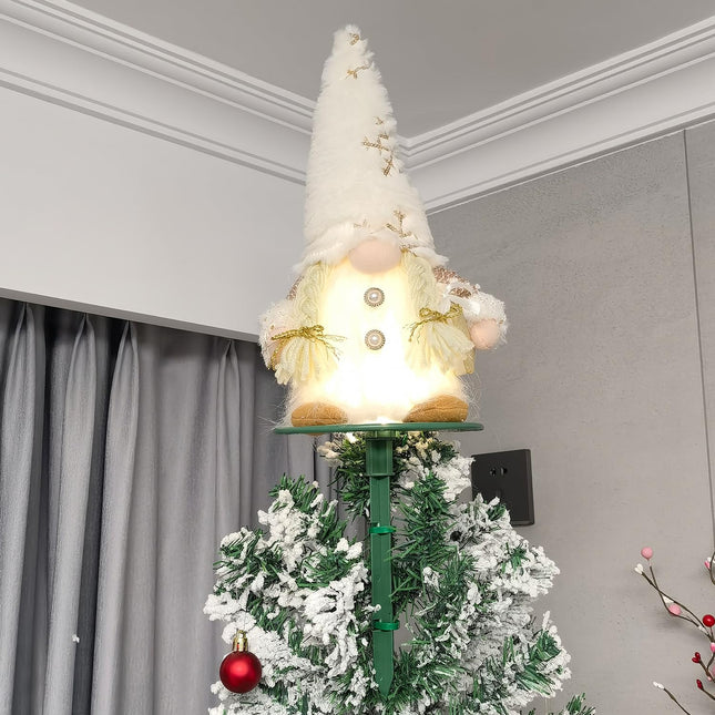 Gnome Christmas Tree Topper with with Lights Tree Topper Holder 12 Inch Tomte Gnome Christmas Ornaments Santa Gnomes Plush Christmas Decorations Holiday Home Décor White