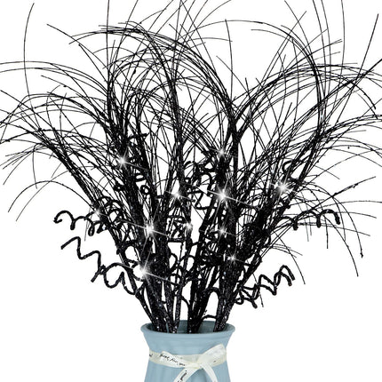 6 Pcs Christmas Glitter Ting Branches Stems Ornaments 21.6" Decorative Glittery Sticks Curly Twigs Picks for Halloween Xmas Tree Sprays Wreath Crafts Tree Topper Fillers Holiday Home Decor (Black, 6)