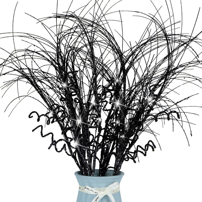 6 Pcs Christmas Glitter Ting Branches Stems Ornaments 21.6" Decorative Glittery Sticks Curly Twigs Picks for Halloween Xmas Tree Sprays Wreath Crafts Tree Topper Fillers Holiday Home Decor (Black, 6)