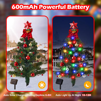 Solar Christmas Tree Garden Stake Lights, 136LED Christmas Solar Lights Outdoor Waterproof with 8 Lighting Modes, Small Solar Powered Christmas Tree for Garden Yard Pathway Patio Decoration, 2 Packs