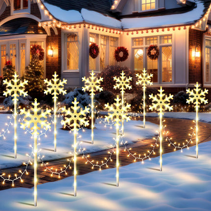 10 Pcs Christmas Snowflake Pathway Stake Lights for Outdoor Yard, 370 Bright LEDs Waterproof Large Christmas Snowflake Light Decoration for Garden Lawn Driveway Walkway Decor (Warm White)