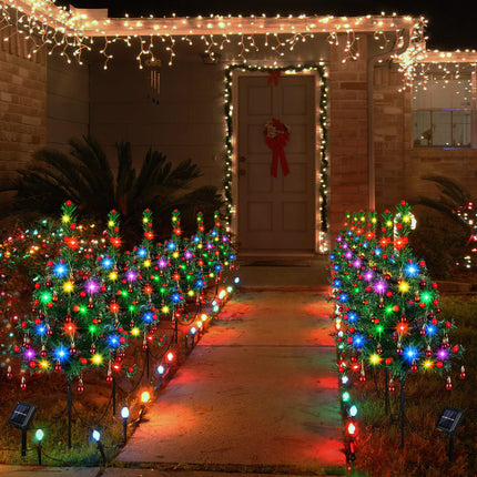 12 Pack 30 Inch Solar Christmas Tree Lights Prelit Christmas Tree Decorations Waterproof Outdoor Small Xmas Tree Stake Light for Holiday Path Garden Yard Decor (Berry)