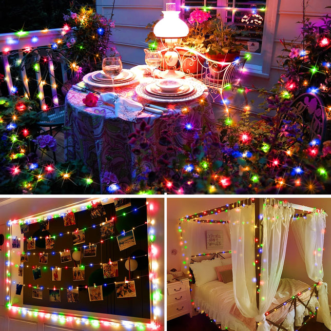 KNO 203FT Outdoor Christmas Fairy Lights Plug in,600 LED String Lights Outdoor Waterproof 8 Modes Memory Times for Wedding Bedroom Walls Garden Trees Decoration(Multicolor)