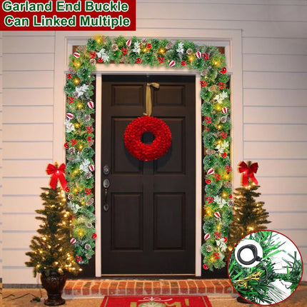 6 Ft Prelit Christmas Garland Decoration with 30 Lights Timer 8 Modes 20 Snowy Bristle Pine,12 Ball Ornaments, 12 Pinecones,132 Red Berries,4 Cypress Leaves Battery Operated for Home Indoor Xmas Decor
