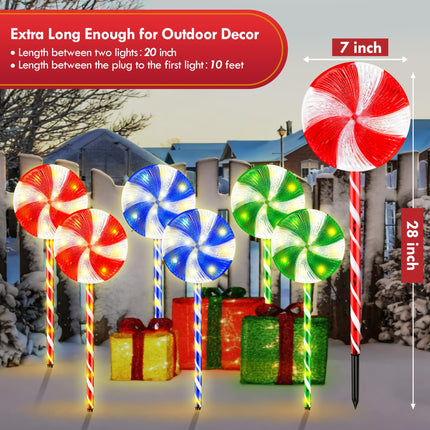 Flashmen 6PK 28inch Christmas Lollipop Pathway Light Outdoor Christmas Decorations 8 Lighting Modes Flickering Candy Marker Waterproof Outdoor Christmas Pathway Light 18ft