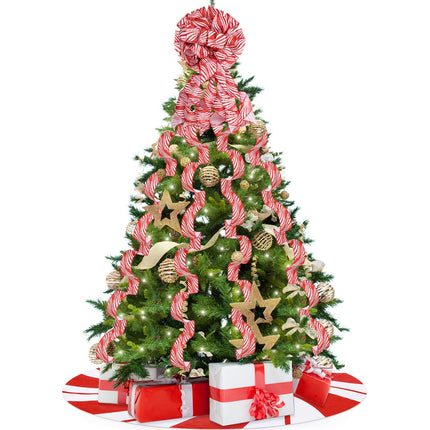 Christmas Tree Decoration set Include Christmas Tree Topper Bow, Decorative Strips Ribbon, Christmas Tree Skirt with Annual Ring for Farmhouse, Wreath Crafts Decorations(Candy Style, 40 Inch)
