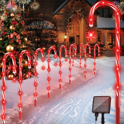 10 Packs d Solar Christmas Candy Cane Lights,Solar Pathway Lights, IP65 Waterproof with 8 Modes,Christmas Decorations Outdoor for Party Patio Garden Lawn Yard Decor