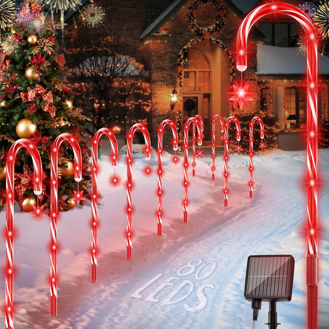 10 Packs d Solar Christmas Candy Cane Lights,Solar Pathway Lights, IP65 Waterproof with 8 Modes,Christmas Decorations Outdoor for Party Patio Garden Lawn Yard Decor