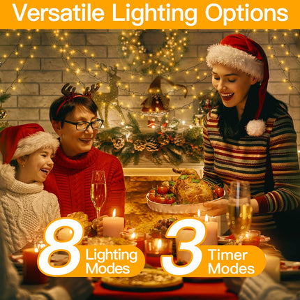 Ollny Christmas Tree Lights 400LED 132FT, Remote Plug-in Christmas Lights with Timer and 8 Modes, Waterproof Outdoor String Lights for Thanksgiving Xmas House Indoor Outside Decorations(Warm White)