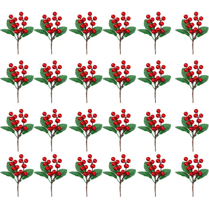 WILLBOND 24 Pieces Artificial Christmas Berry Picking Berry Branches Holly Leaves Picking Fake Berries Christmas Crafts Party Holiday Decoration (Natural Color)
