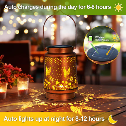 Hummingbird Solar Lantern Outdoor Hanging, Metal Bird Decor Waterproof LED Decorative Light for Garden Patio Yard Lawn Backyard Front Porch, Christmas Thanksgiving Birthday s for Women Mom Grandma