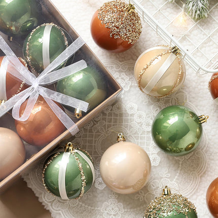 12 Pcs Christmas Ball Ornaments Set Brown Green Champagne Neutral Shatterproof Christmas Tree Decorations 3.15 Inch Glittering Decorative Hanging Ornament Bulk for Xmas Tree Wreath Holiday Party Decor