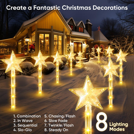 Christmas Decorations Solar Lights Outdoor: 8 Pack 64 LED Solar Christmas Lights Outdoor Waterproof, 8 Warm White Lighting Modes Christmas Pathway Lights Xmas Decor for Outside Yard Garden Backyard