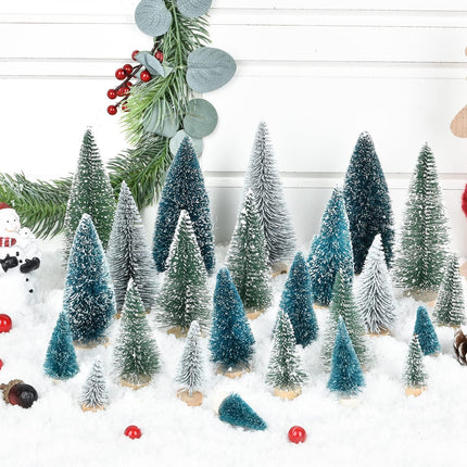 31 PCS Miniature Pine Trees Sisal Trees with Wood Base Christmas Tree Set Tabletop Trees for Miniature Scenes, Christmas Crafts Tabletop Decorecture Trees