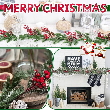 Christmas Pine Garland Artificial 6.3ft with Red Berry Branch Pine Cone, Xmas Tree Garland, Table Runner Decorations, Winter Holiday Decor Outdoor Indoor for Stairs Railing