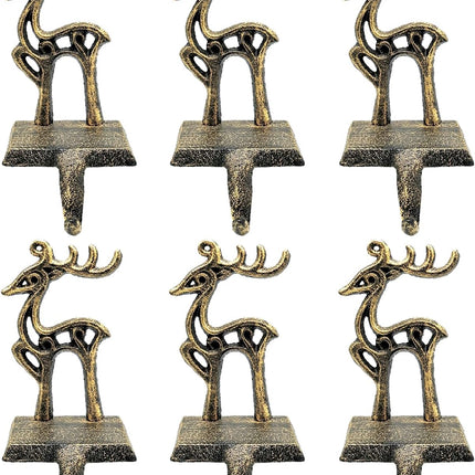 6 Pieces Reindeer Christmas Stocking Holder Christmas Hooks Skid Mantel Hooks Hanger for Fireplace Standing Christmas Decorations