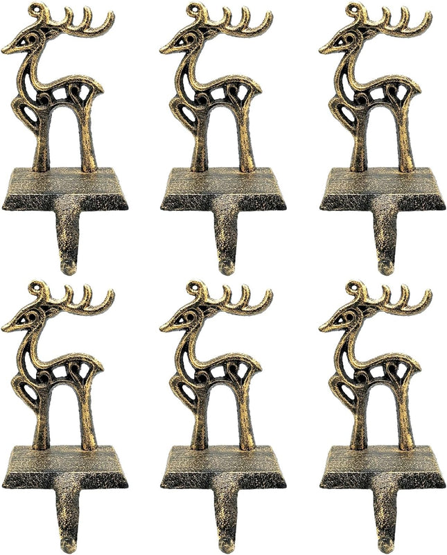 6 Pieces Reindeer Christmas Stocking Holder Christmas Hooks Skid Mantel Hooks Hanger for Fireplace Standing Christmas Decorations
