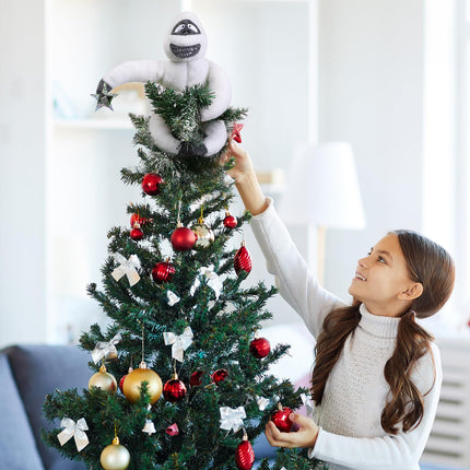 Christmas Tree Topper Abominable Snow Monster Ornament, Poseable Handmade Abominable Chimpanzees Hugger with Star, Can be Hung Snowman Tree Topper Xmas Decorations (White)