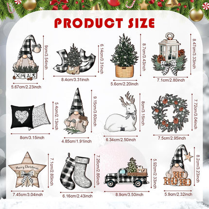 36 Pcs Christmas Wooden Ornaments Christmas Decorations for Tree White and Black Buffalo Plaid Ornaments Gnome Elk Truck Wreath Wood Cutout Winter Christmas Decor for Xmas Tree Home Party
