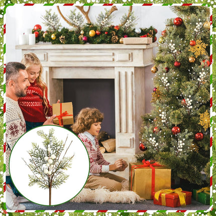 10 Pcs Christmas Floral Picks 13.7 Inch Christmas Berry Picks with Holly Berries Artificial White Berry Stems Pine Sprigs Branches Floral Arrangement for Xmas Tree Wreath DIY Holiday Decor