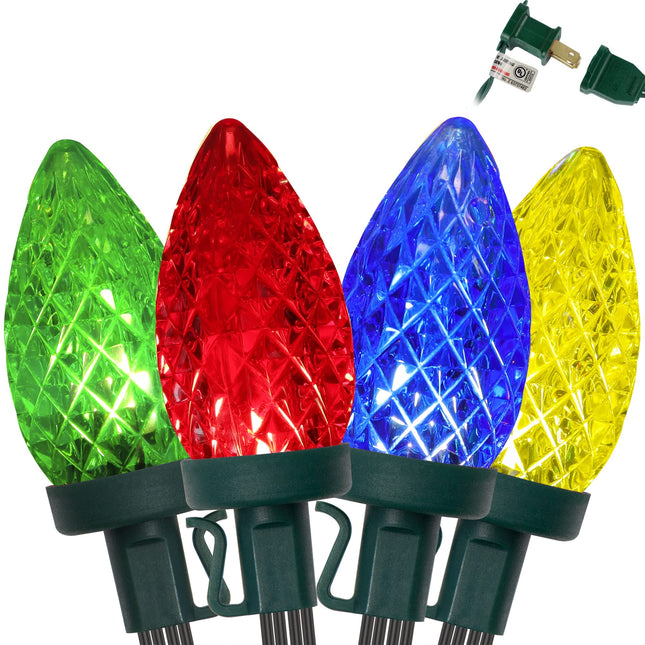 C9 Christmas Lights, 50 LEDs 24.5 FT Faceted String Lights Connectable Commercial Grade Indoor Outdoor, 120V UL Xmas Strawberry Tree Light Strand for Garden Patio Parties, Multicolor