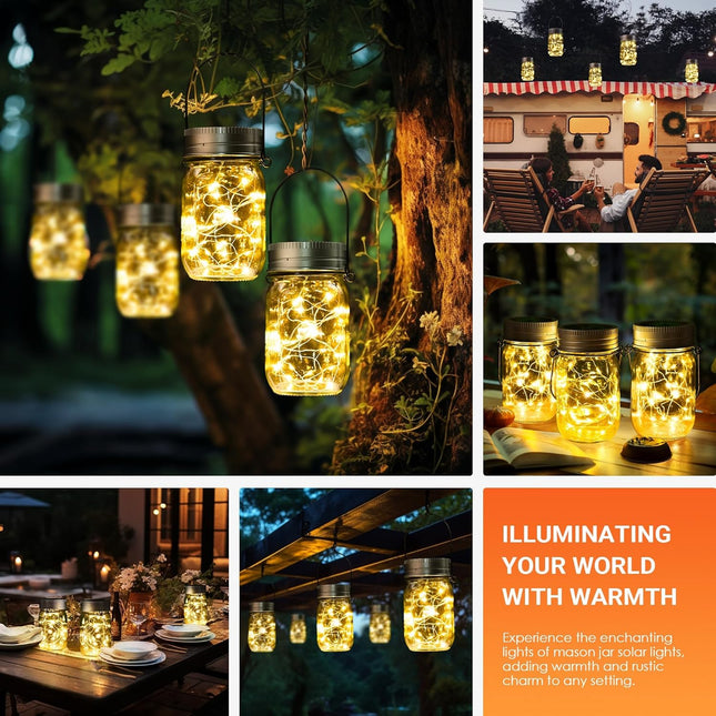 Solpex 6 Pack Mason Jar Solar Lights, Solar Lanterns Outdoor Waterproof, Jars Hangers Included, 30 Leds Hanging Lights Solar Fair