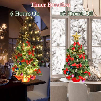 HMASYO Small Christmas Tree with Lights and Ornaments, 22 Inch Green Tabletop Mini Christmas Tree with Light, Star Topper, DIY Artificial Table Top Xmas Tree for Holiday Indoor Home Decoration