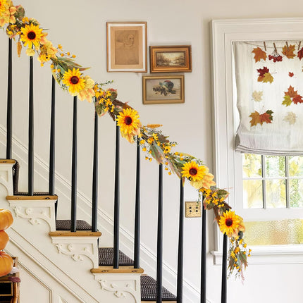 Ivydale Autumn Sunflower Garland,5Ft Artificial Silk Fall Sunflowers Hanging Vines Flowers Greenery Garland with Leaves for Table Mantel Railing Stair Room Kitchen Garden Decor(Sunflower)