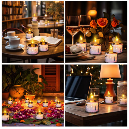 ANGMLN 6pcs Solar Tea Lights Outdoor, Large Flameless Flicker LED Solar Candles with Dusk to Dawn Sensor, Rechargeable Waterproof Candle Lights for Lantern Garden Party Home Christmas Decorations