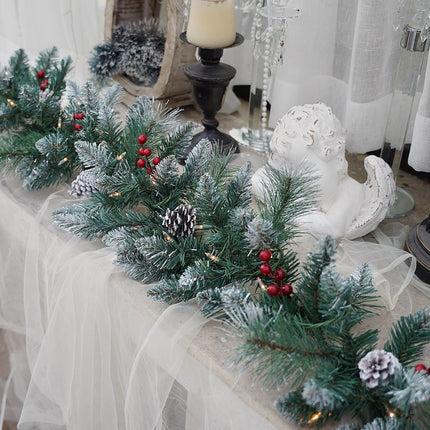 Pre-Lit Artificial Christmas Garland, Snowflake Wreath, White Lights 50, Decorated with Pine Cones, Berry Clusters, Plug in, Christmas Decorations, 9 Feet
