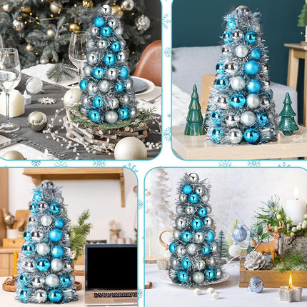Small Christmas Tree Teal Christmas Tree for Table Decorations 11'' Baby Blue Mini Tabletop Xmas Tree Centerpieces Light Blue Christmas Decor with 62 Shatterproof Christmas Ornaments Balls