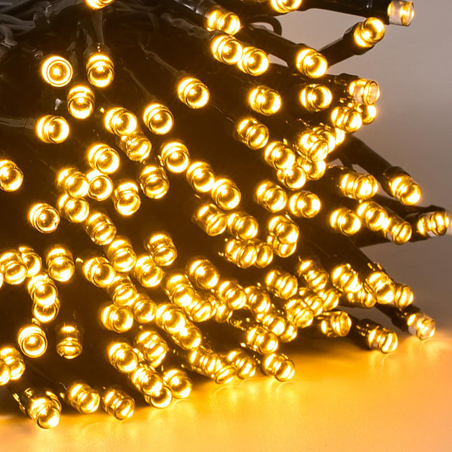 F5 300 LED 100FT Christmas Lights Indoor, Plug in Warm White Christmas String Lights Outdoor,Green Wire Waterproof Christmas Tree Lights for Halloween Wedding Party Home Decos