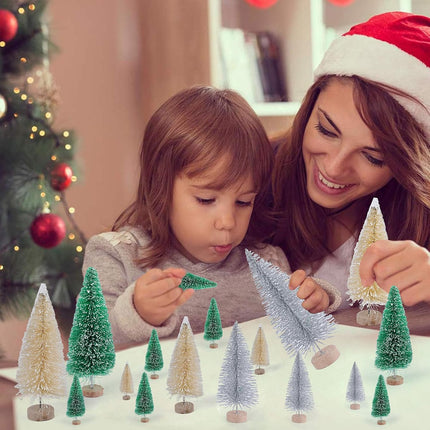 CCINEE 30pcs Christmas Tree Bottle Brush Trees, Miniature Plastic Pine Trees for Crafts Sisal Frosted Mini Christmas Trees Decor for Home Tabletop Ornaments