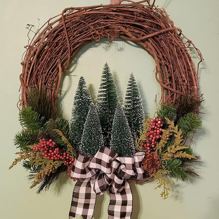 Bottle Brush Trees Christmas Decor, Small Mini Christmas Trees for Tabletop, Christmas Decorations for Indoor Kitchen Village Table Centerpieces, Mini Green Xmas Flocked Frosted Sisal Tree