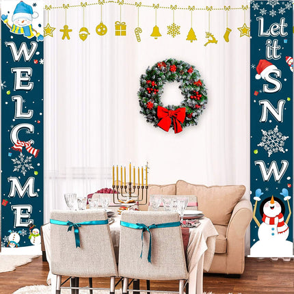 Christmas Decoration Set Christmas Porch Sign Welcome Merry Christmas Banner Christmas Hanging Garland for Frozen Winter Wonderland Party Decoration Xmas Winter Snow Party (Black Blue)