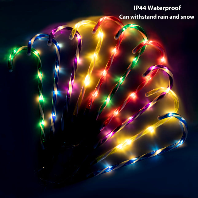 Solar Christmas Lights Outdoor - 10 Sets 21in Candy Cane 60 LEDs with Remote Control USB Rechargeable Solar Panel, Lighted Xmas Waterproof Path Landscape Lights, Outside Indoor Decorations - Colorful
