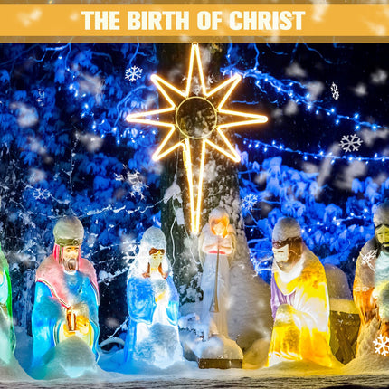 Enhon 24 Inch Large Star of Bethlehem Outdoor Light, 300 LED Outdoor Christmas Star Neon Lights Decorations with Auto Timing Function for Christmas Outdoor Nativity Scene Yard Porch, Warm White