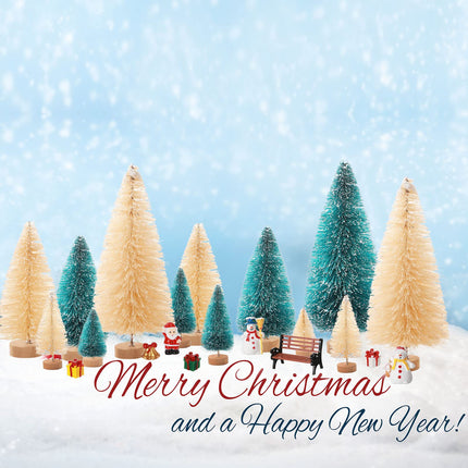 36 Pcs Christmas Miniature Village Accessories Set Mini Christmas Trees Bottle Brush Trees Decoration with Miniature Snowmen Santa Claus Garden Bench Street Lamps DIY Craft Ornaments for Kids Adults
