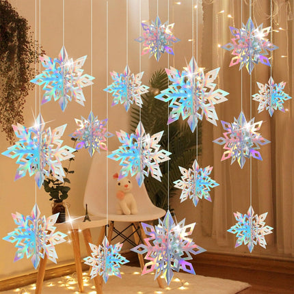 CCINEE 18pcs Christmas Hanging Snowflakes Decorations, Large Frozen Themed 3D Snowflake Garland for Winter Wonderland Party Indoor Classroom Decorations