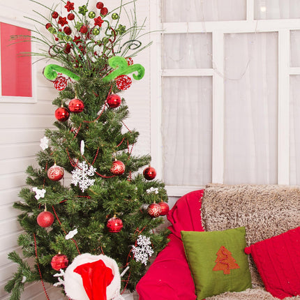 Christmas Tree Topper Red Green Christmas Tree Picks Decoration with Spring 17 Inch Elf Glitter Spiral Stem Sequins Ball Curly Pick Green Faux Fur Curly for Xmas Tree Ornaments Decoration