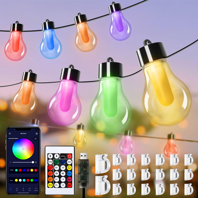 RGB LED Outdoor String Lights for Patio, 32ft IP65 Waterproof USB Powered Color Changing Rope Lights with App&Remote, Multicolor Dimmable Ambient Holiday Light for Christmas, Backyard, Balcony
