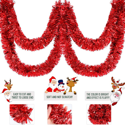 Riceshoot 131.23 ft Christmas Tinsel Garland Metallic Tinsel Twist Garland Bulk Christmas Tree Decorations Christmas Tinsel Glittering Hanging Garlands for Xmas Party Decor (Maple Leaf Red)