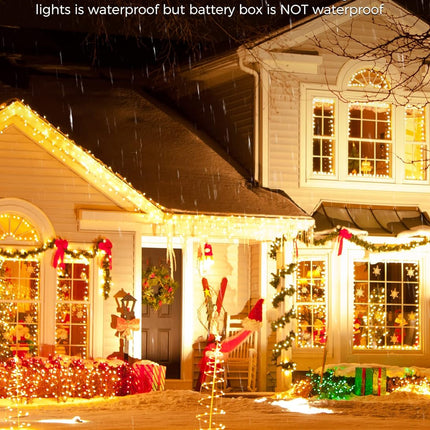 10Feet Battery Operated Fairy Lights, 120LEDs Firecracker String Lights Waterproof Silver Wire Starry Firefly Lights for DIY Wreath Home Weeding Indoor Outdoor Christmas Decorations, Warm White