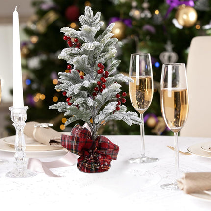 U’Artlines 2 Pack Mini Christmas Trees,22 Inch Artificial Snowy Xmas Tree with Red Berry Christmas Snow Trees with Solid Base for Christmas Holiday Decor Party Home Table Craft Tabletop Decorations