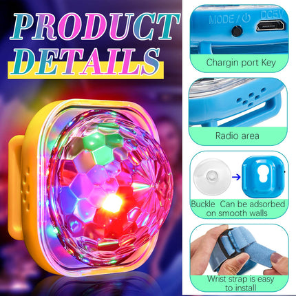 4 Pieces Mini Disco Light Ball Strobe Atmosphere Lights with USB Cable and Suction Portable LED Wristbands Rotating USB Night Disco Light up Bracelet Lamp for Christmas Dance Birthday