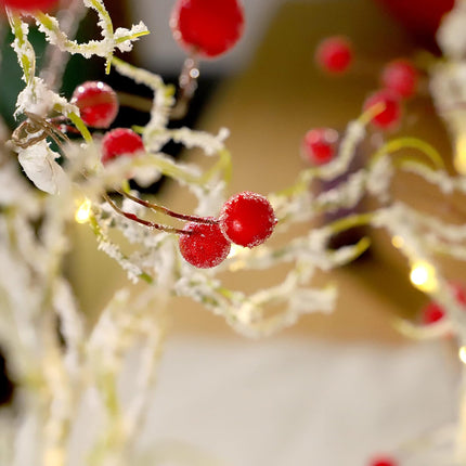 Snow Branch String Lights with Red Berry Garland Christmas 6.5FT & 25LED White Christmas Garland with Lights Battery Operated - Christmas Garland for Mantle Twig Garland for Christmas Tree Decorations