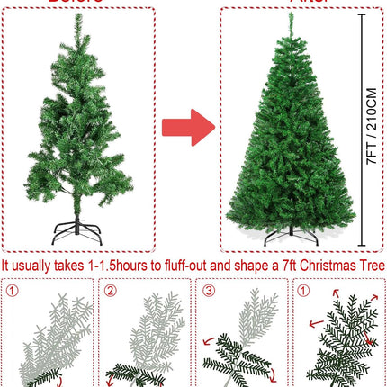 Christmas Tree, 7 FT Artificial Christmas Tree, Xmas Pine Tree with Solid Foldable Metal Stand Perfect for Indoor and Outdoor Holiaday Decoration, Green