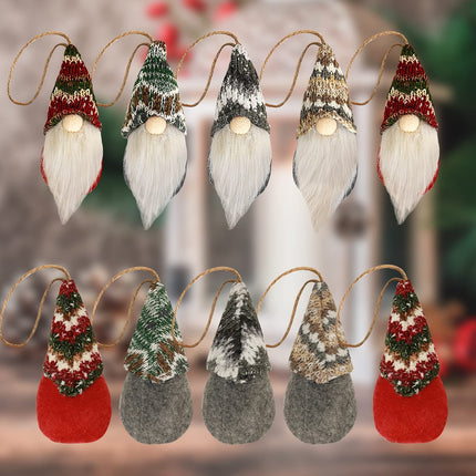 Christmas Gnomes Ornaments, 10 Pieces Handmade Swedish Plush Elf Doll Tree Hanging Gnome Christmas Decorations for Holiday Decor