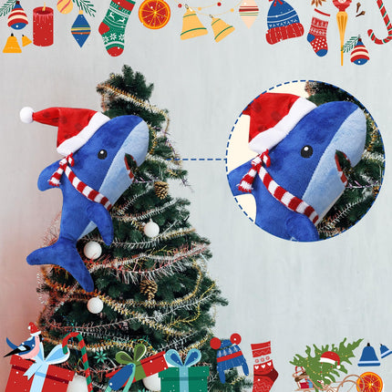Christmas Tree Toppers 10 x 8 Inch Large Funny Animal Tree Topper Plush Hanging Christmas Ornaments Cute Adorable Xmas Decorations for Holiday Birthday Party Favors (Shark)